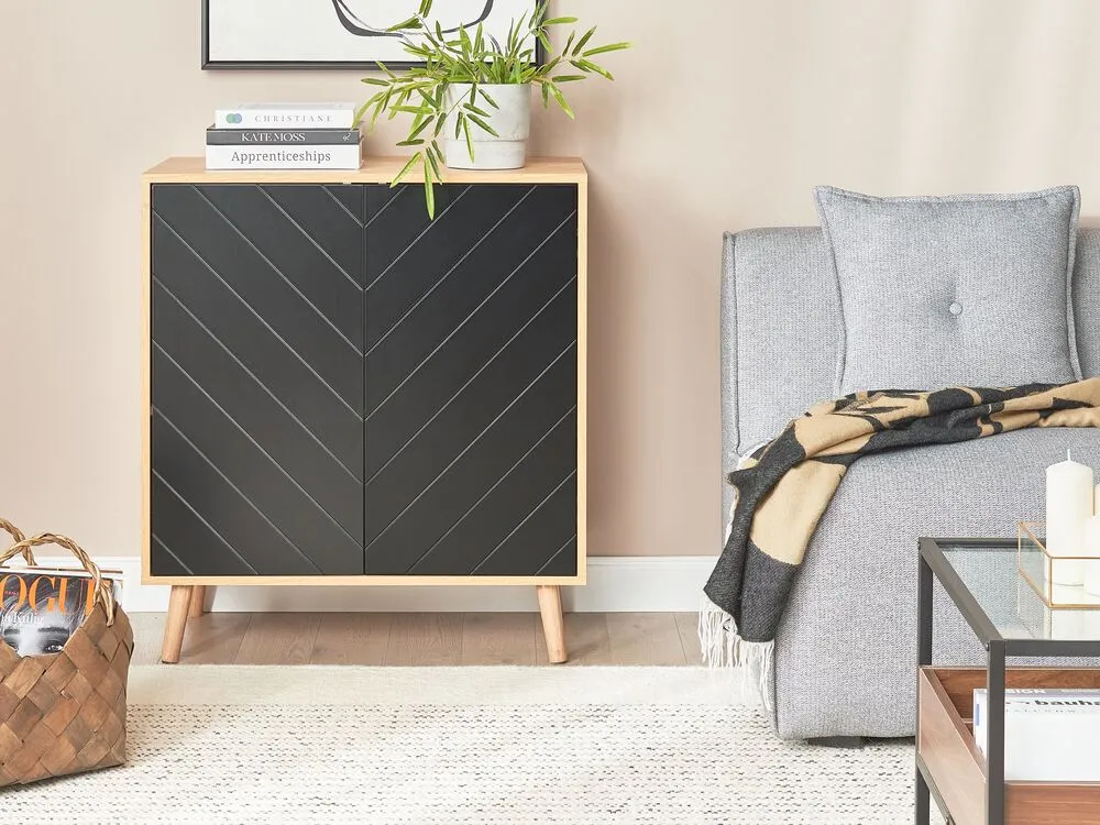 2 Door Sideboard Light Wood and Black BRISTOW