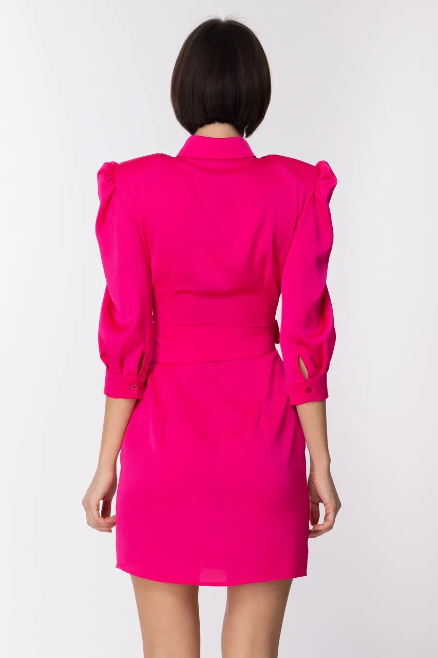 Abito chemisier con cintura Fucsia