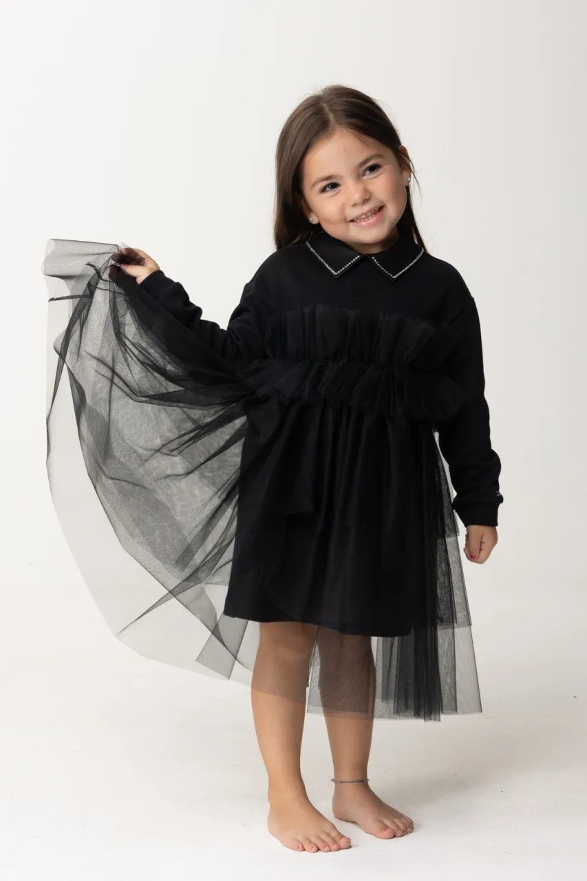 Abito in felpa con gonna in tulle Nero