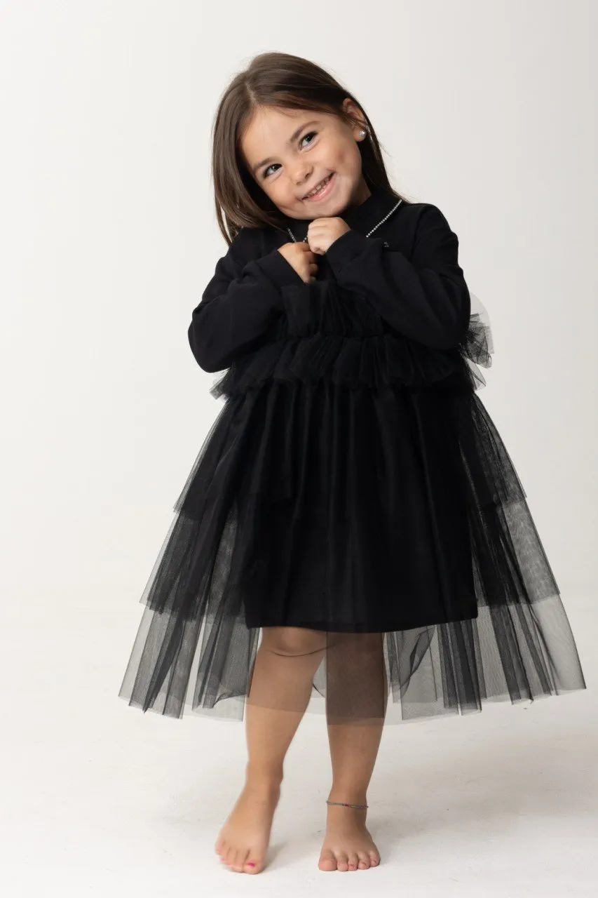 Abito in felpa con gonna in tulle Nero