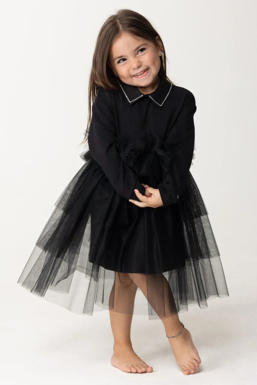 Abito in felpa con gonna in tulle Nero