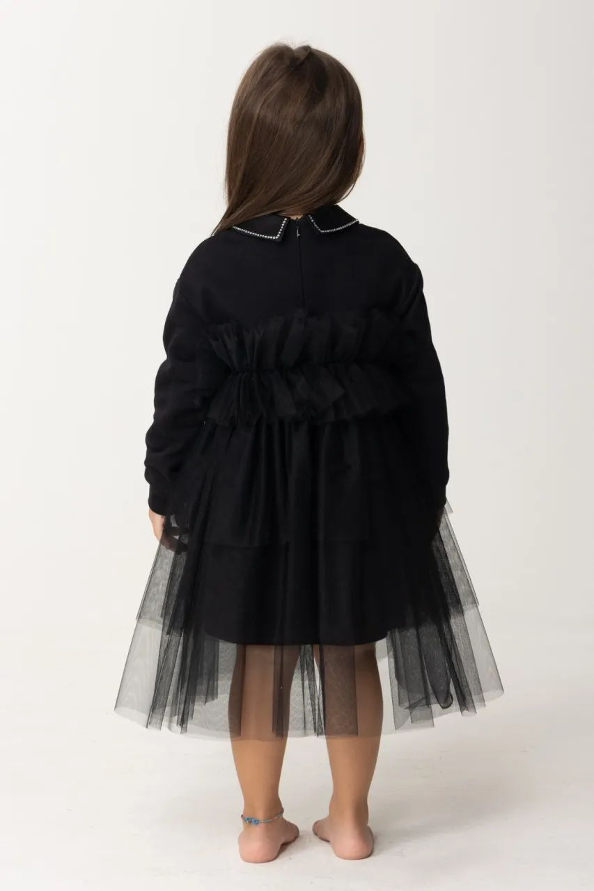 Abito in felpa con gonna in tulle Nero