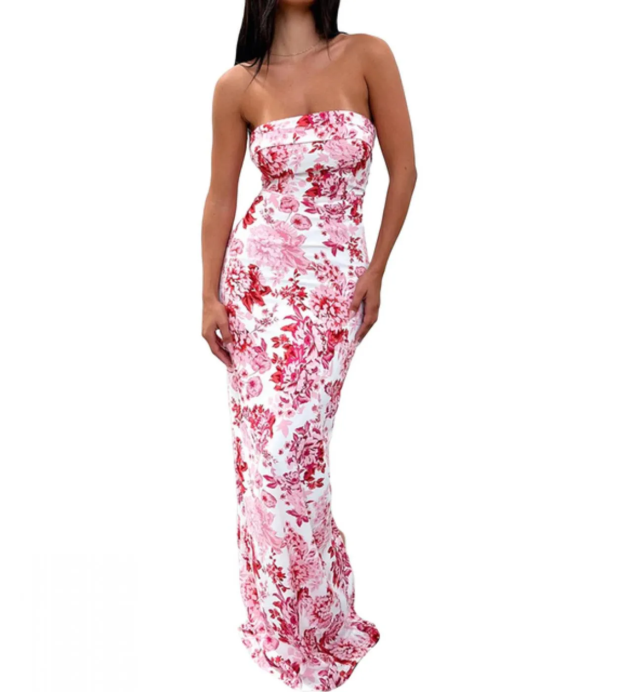 Abito lungo senza maniche in raso senza maniche con spalle scoperte da donna Estate Elegante cinturino senza spalline aderente C