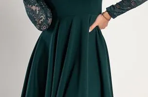 Abito midi aderente con pizzo, verde