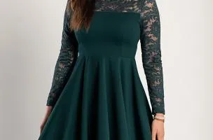 Abito midi aderente con pizzo, verde