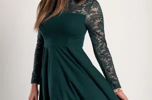 Abito midi aderente con pizzo, verde
