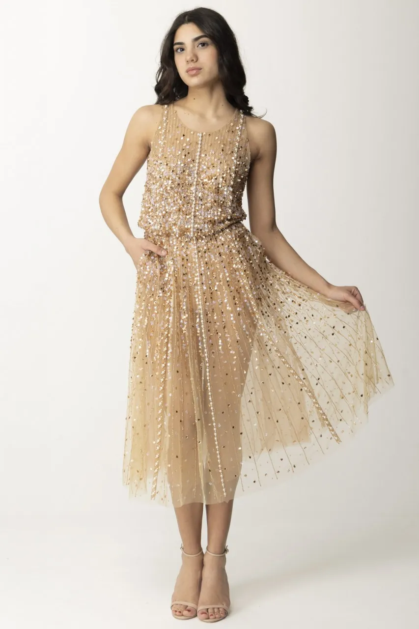 Abito midi in tulle ricamato Nudo