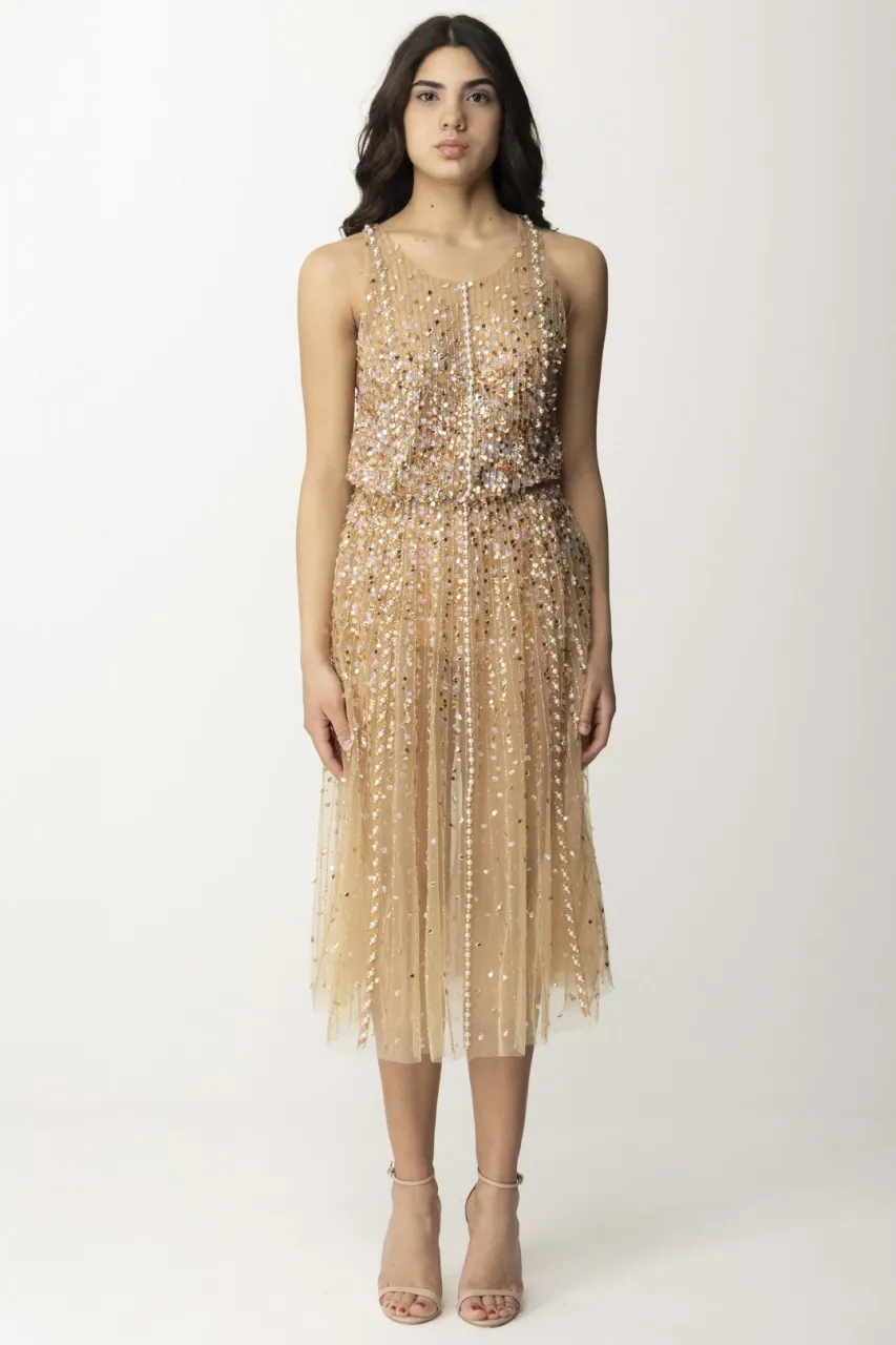 Abito midi in tulle ricamato Nudo