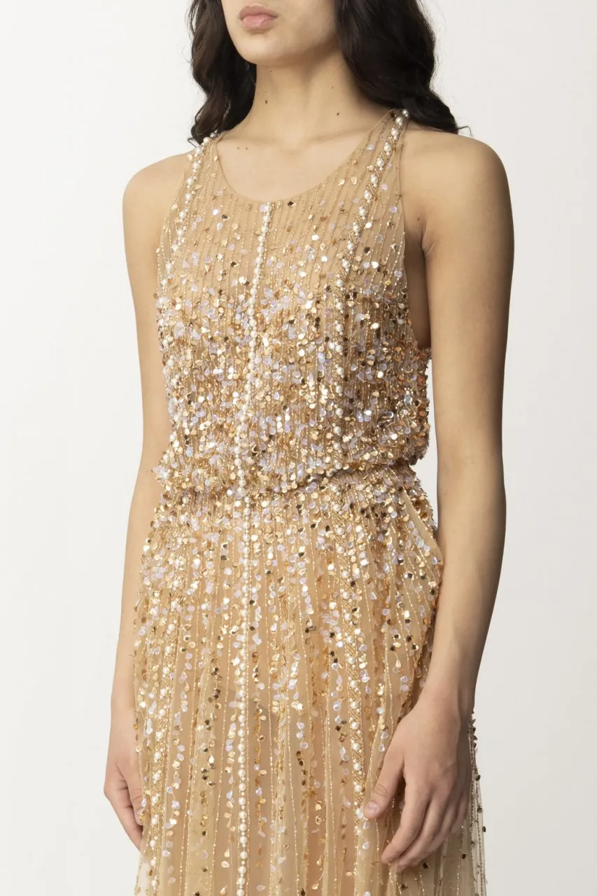 Abito midi in tulle ricamato Nudo
