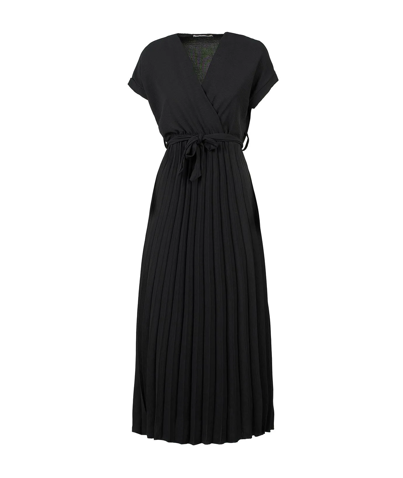 Abito midi nero con gonna plissettata