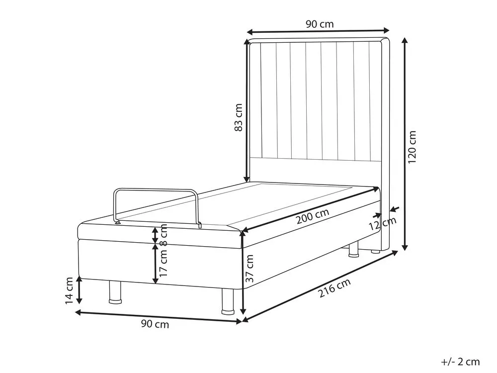Adjustable Bed Fabric DUKE II 90 x 200 cm (EU Single) Light Grey