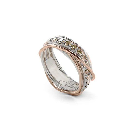 ANELLO FILODELLAVITA CLASSIC, 7 FILI IN Oro ROSA 9KT, ARGENTO 925 E DIAMANTI BROWN  ART. AN112ARBR
