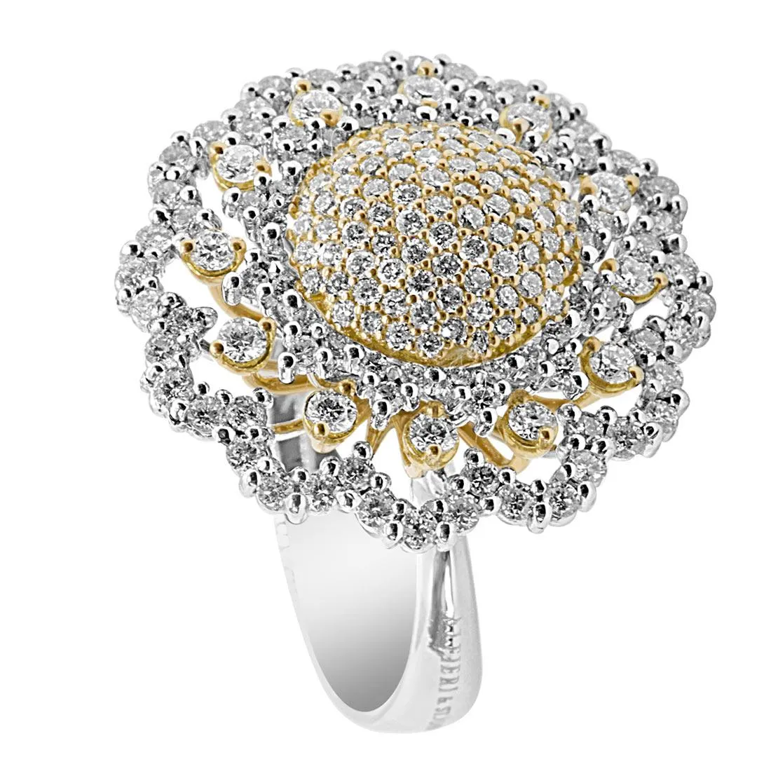 Anello in oro bianco e giallo con diamanti 1,78 ct mis 16