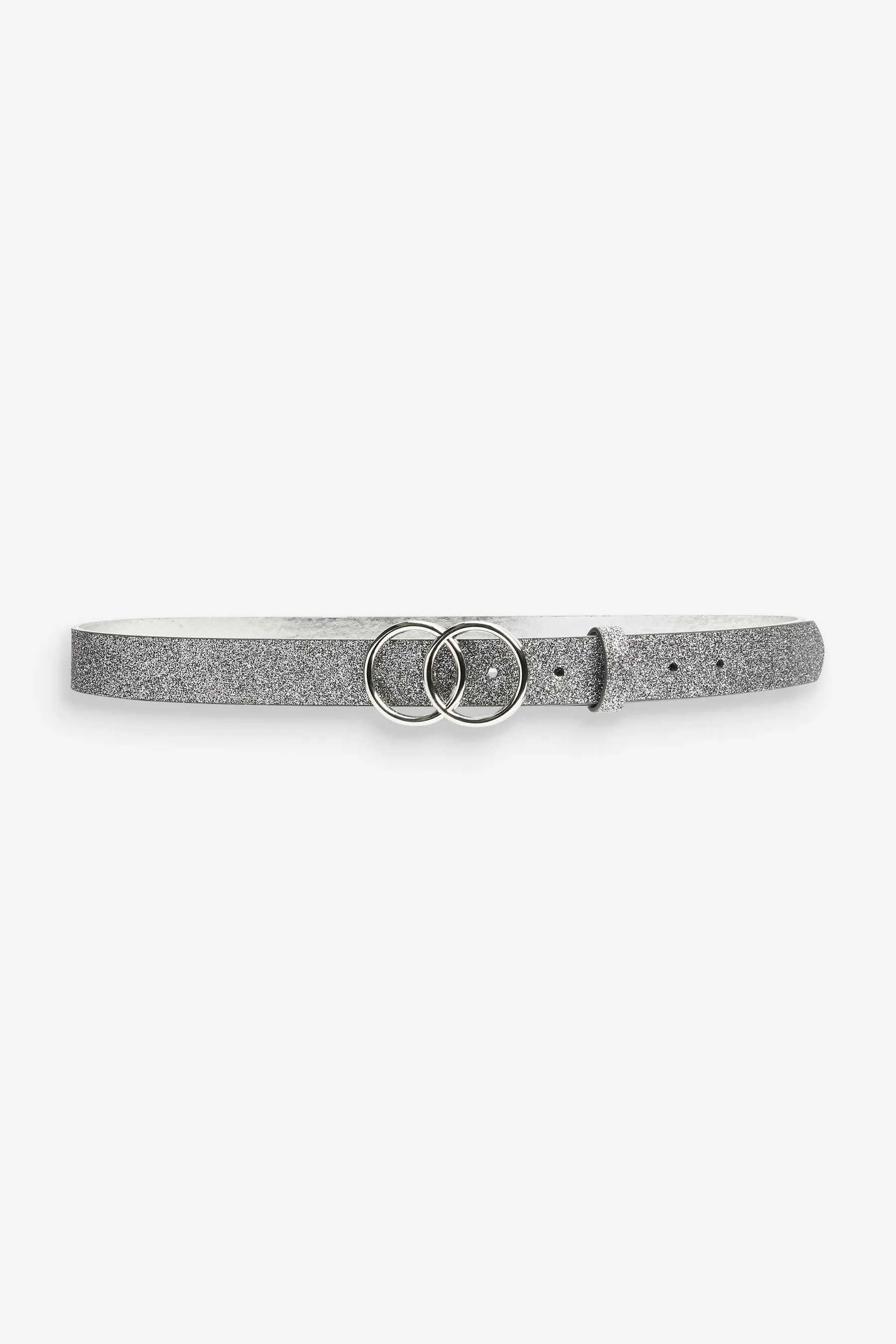 Argento  - Cintura glitter con doppia fibbia circolare