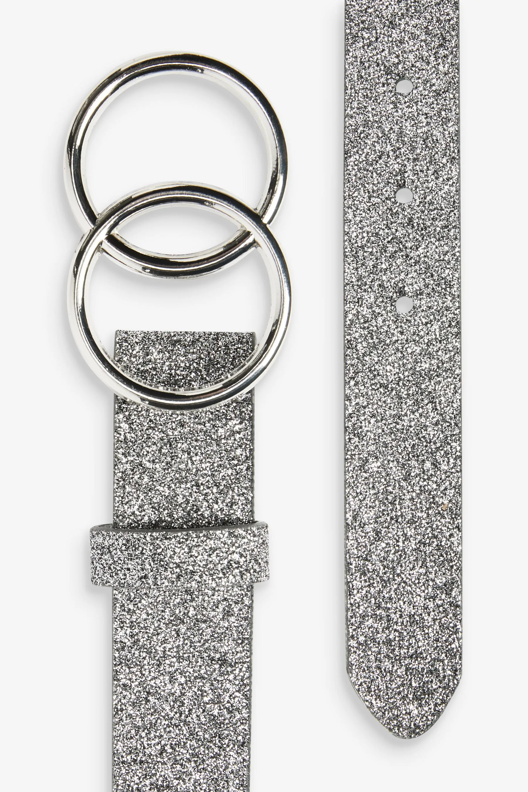 Argento  - Cintura glitter con doppia fibbia circolare
