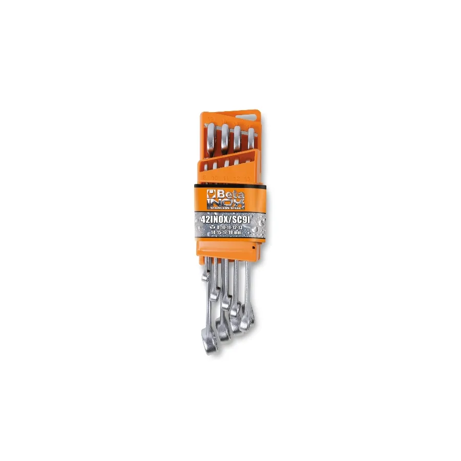 B42INOX/SC9 – Serie di 9 chiavi combinate in acciaio inossidabile con supporto compatto