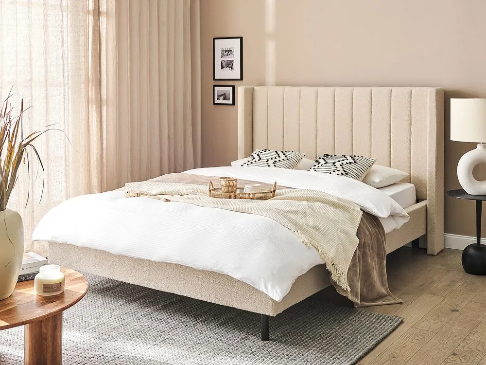 Bed Boucle VILLETTE 140 x 200 cm (EU Double) Beige