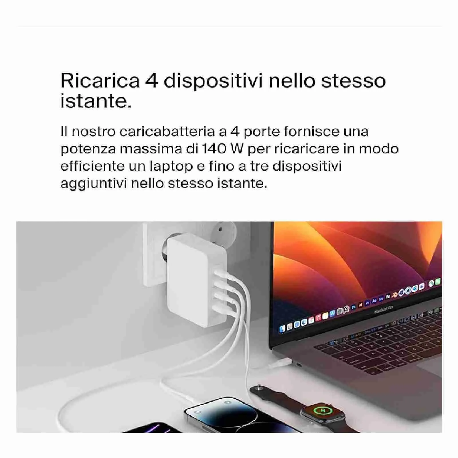 Belkin Caricabatterie Nuovo, 4 Porte, Tecnologia GaN 140W