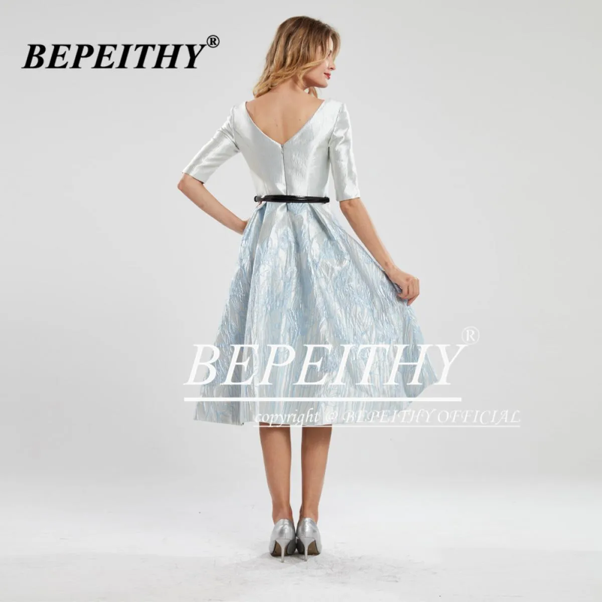 Bepeithy Scollo a V Abiti da ballo 2022 Vestido De Festa Mezze Maniche Al Ginocchio Elegante Abito da Sera Del Partito Robe De S