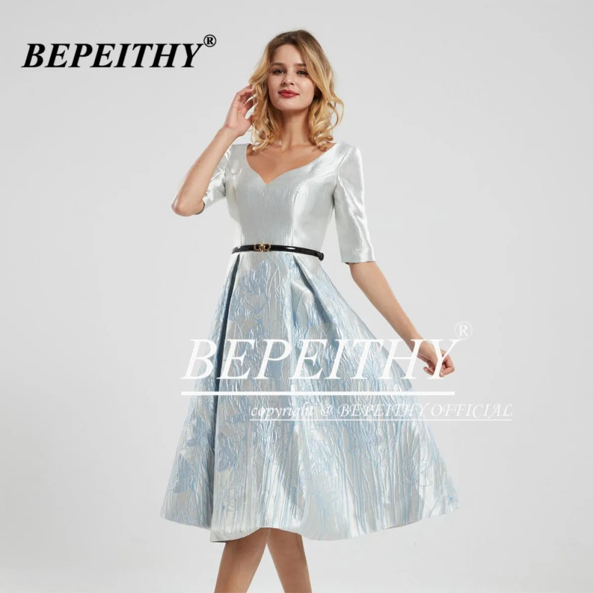 Bepeithy Scollo a V Abiti da ballo 2022 Vestido De Festa Mezze Maniche Al Ginocchio Elegante Abito da Sera Del Partito Robe De S