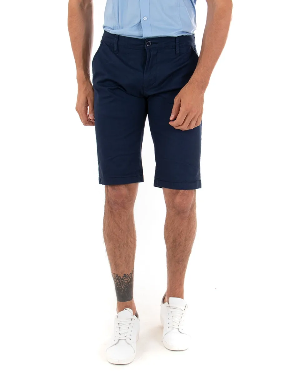 Bermuda Pantaloncino Uomo Corto Tinta Unita Blu Classico Tasca America Cotone Casual GIOSAL-PC1724A