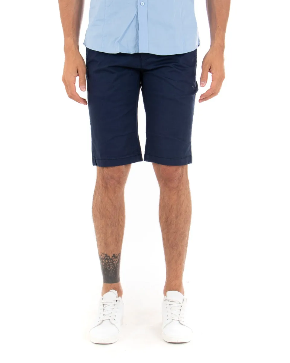 Bermuda Pantaloncino Uomo Corto Tinta Unita Blu Classico Tasca America Cotone Casual GIOSAL-PC1724A