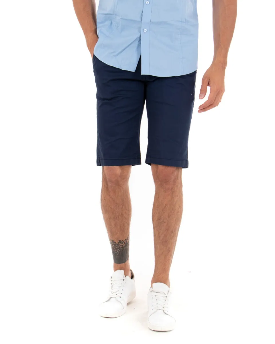 Bermuda Pantaloncino Uomo Corto Tinta Unita Blu Classico Tasca America Cotone Casual GIOSAL-PC1724A