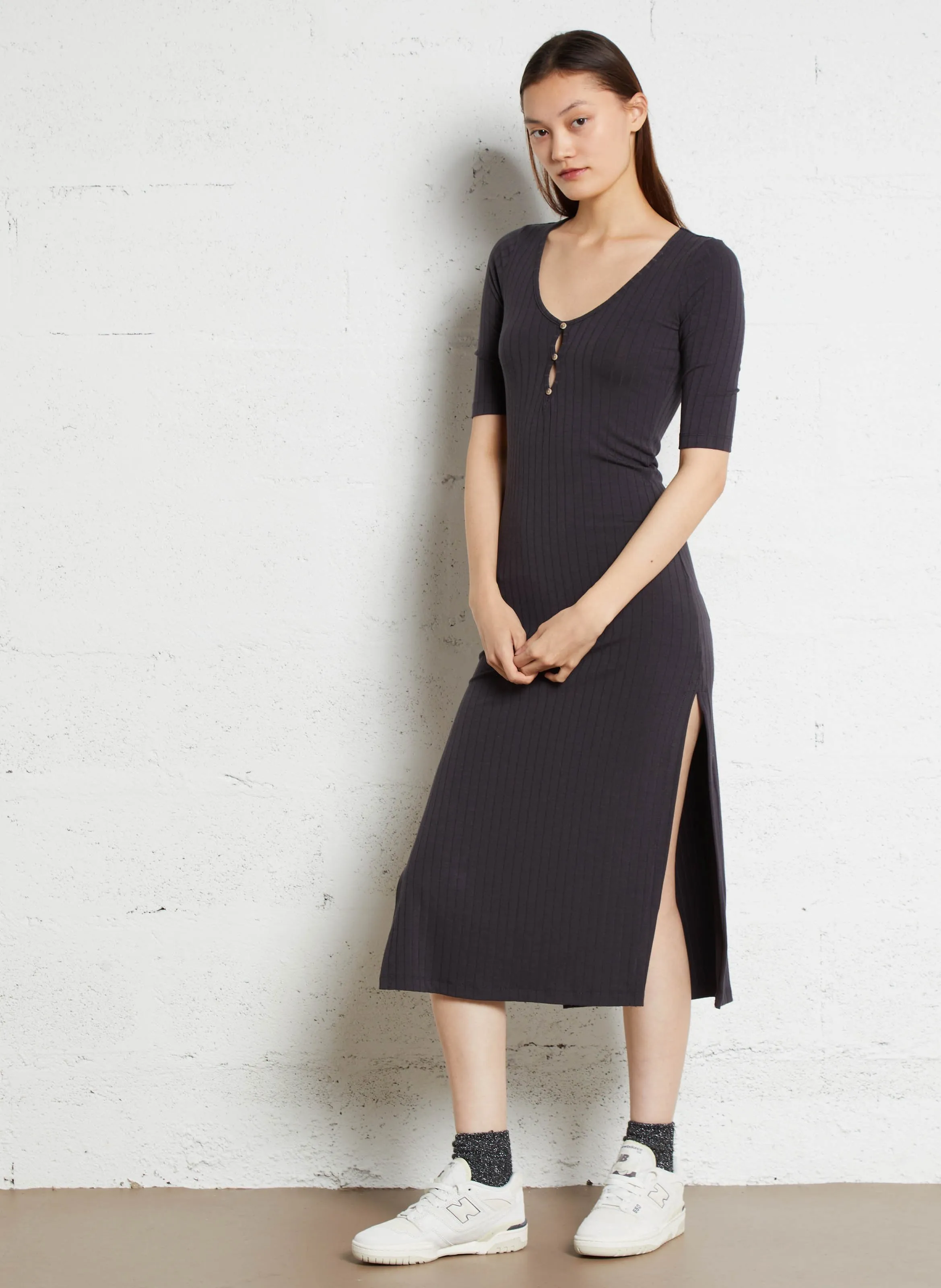  BILLABONG   TAKE TIME - Abito midi a coste con bottoni | Nero