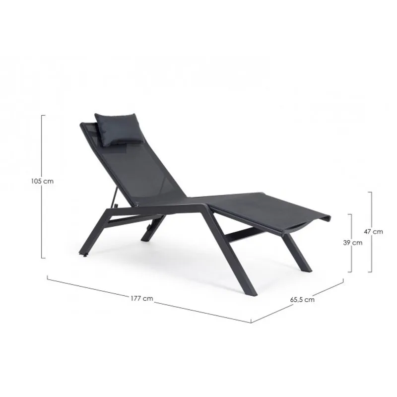 Bizzotto outdoor Chaise longue con poggiatesta Krion antracite jx55