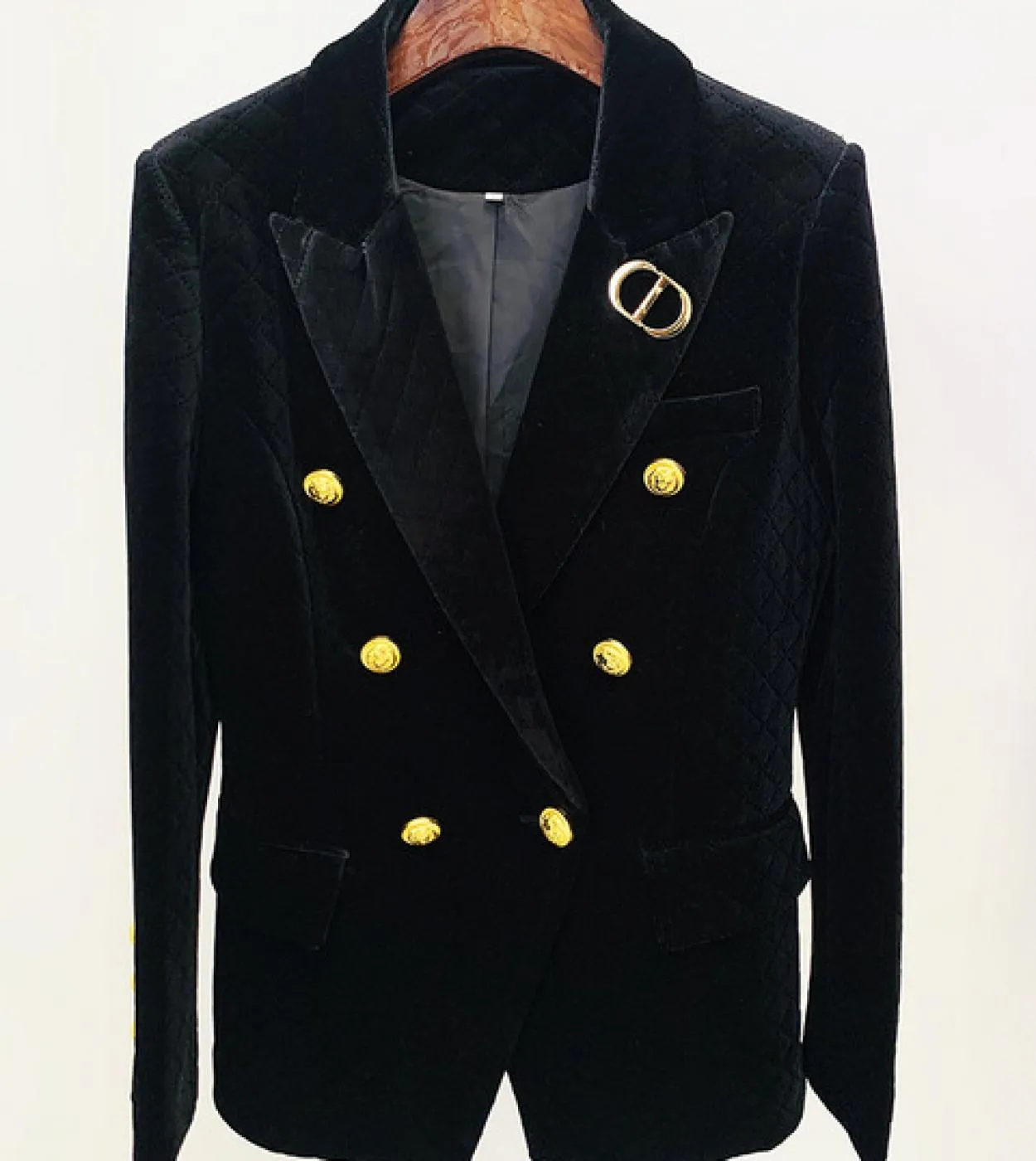 Blazer in velluto di alta qualità Giacche da abito in velluto a doppio petto con bottoni a forma di leone in oro nero Giacche da