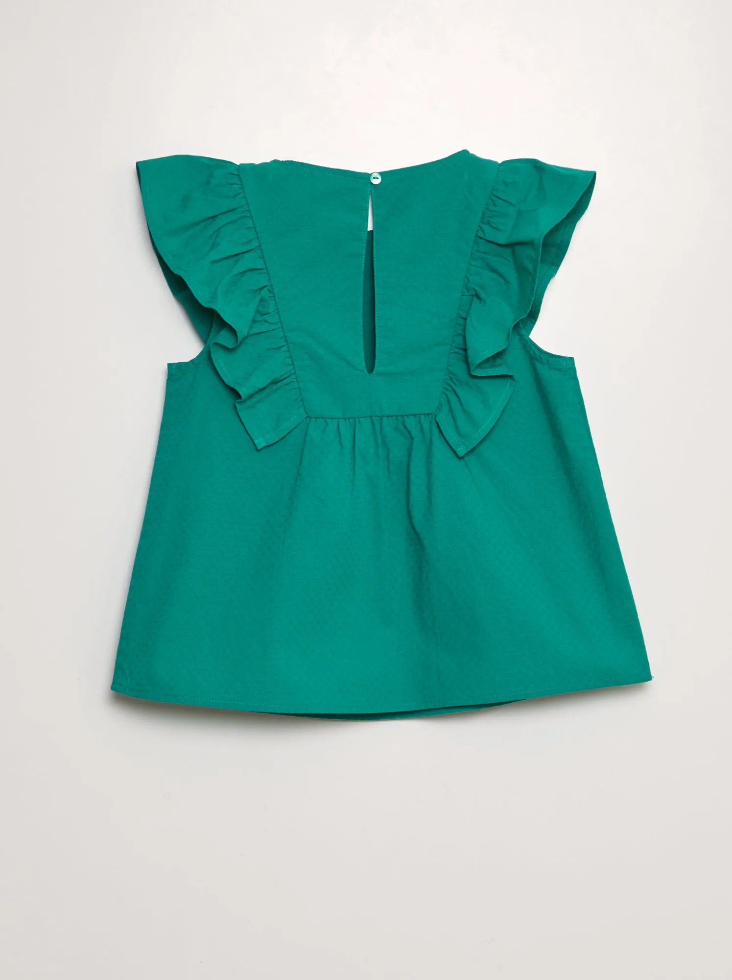 Blusa con volant e ricami 'frutti' - VERDE