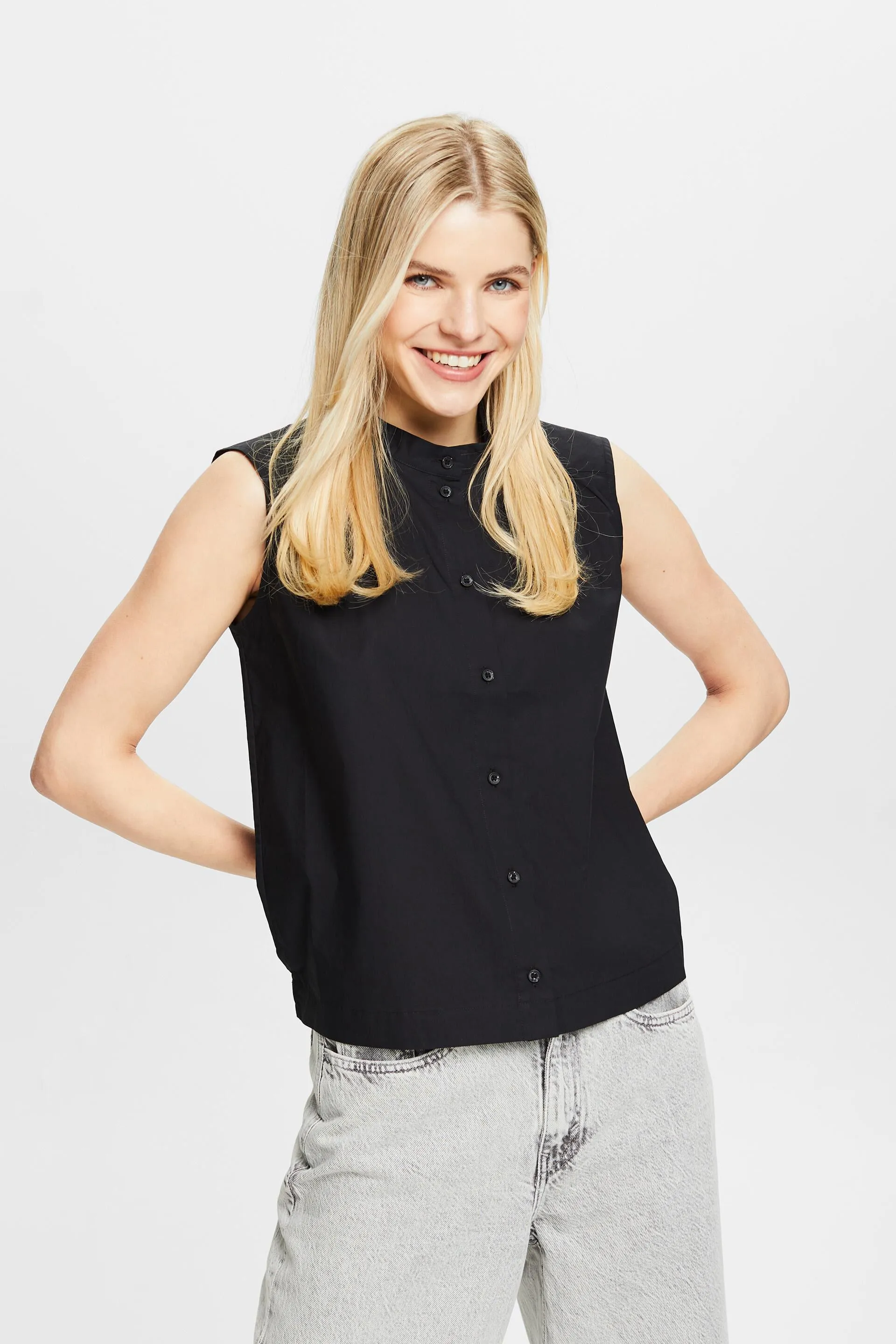 Blusa senza maniche in popeline