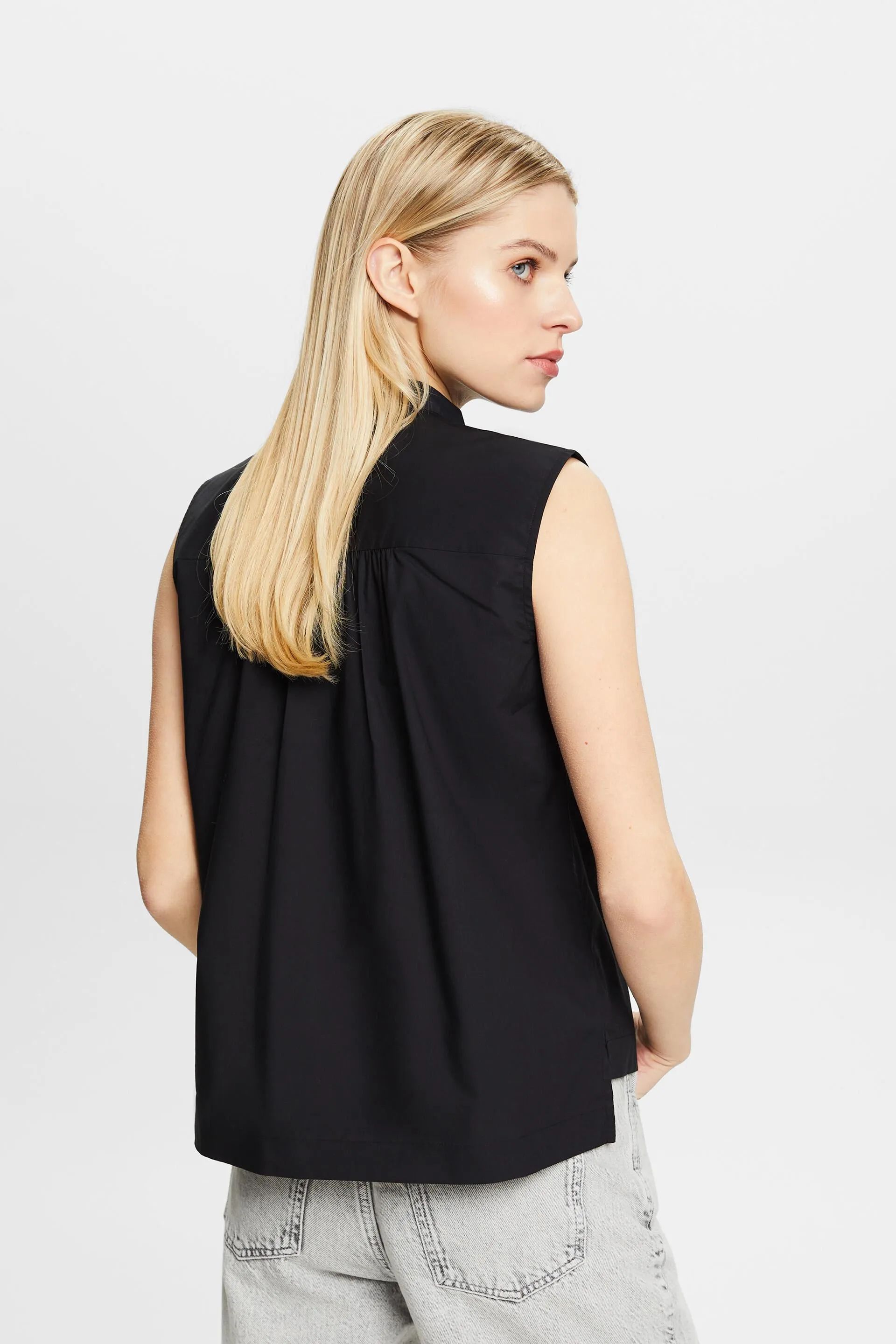 Blusa senza maniche in popeline