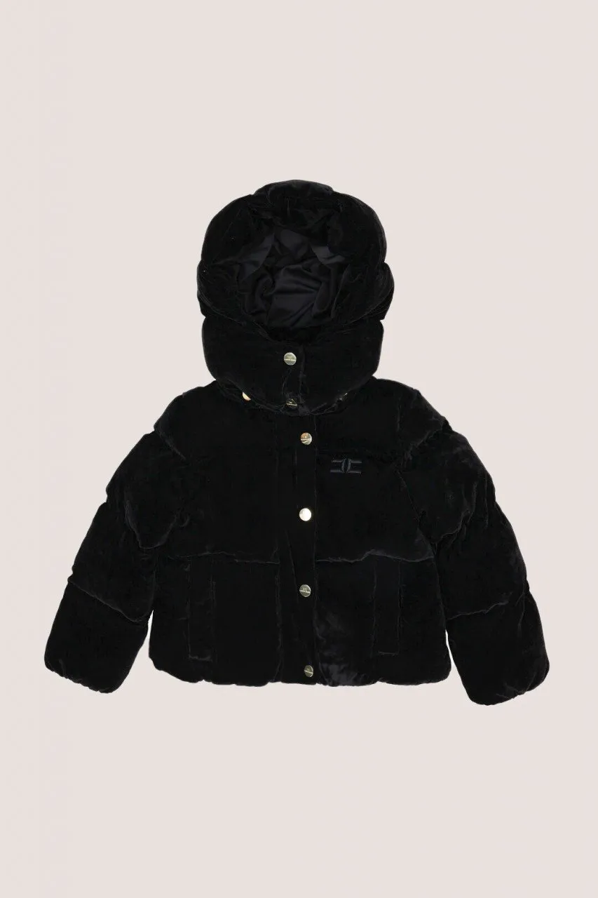 Bomber in velluto con cappuccio Nero