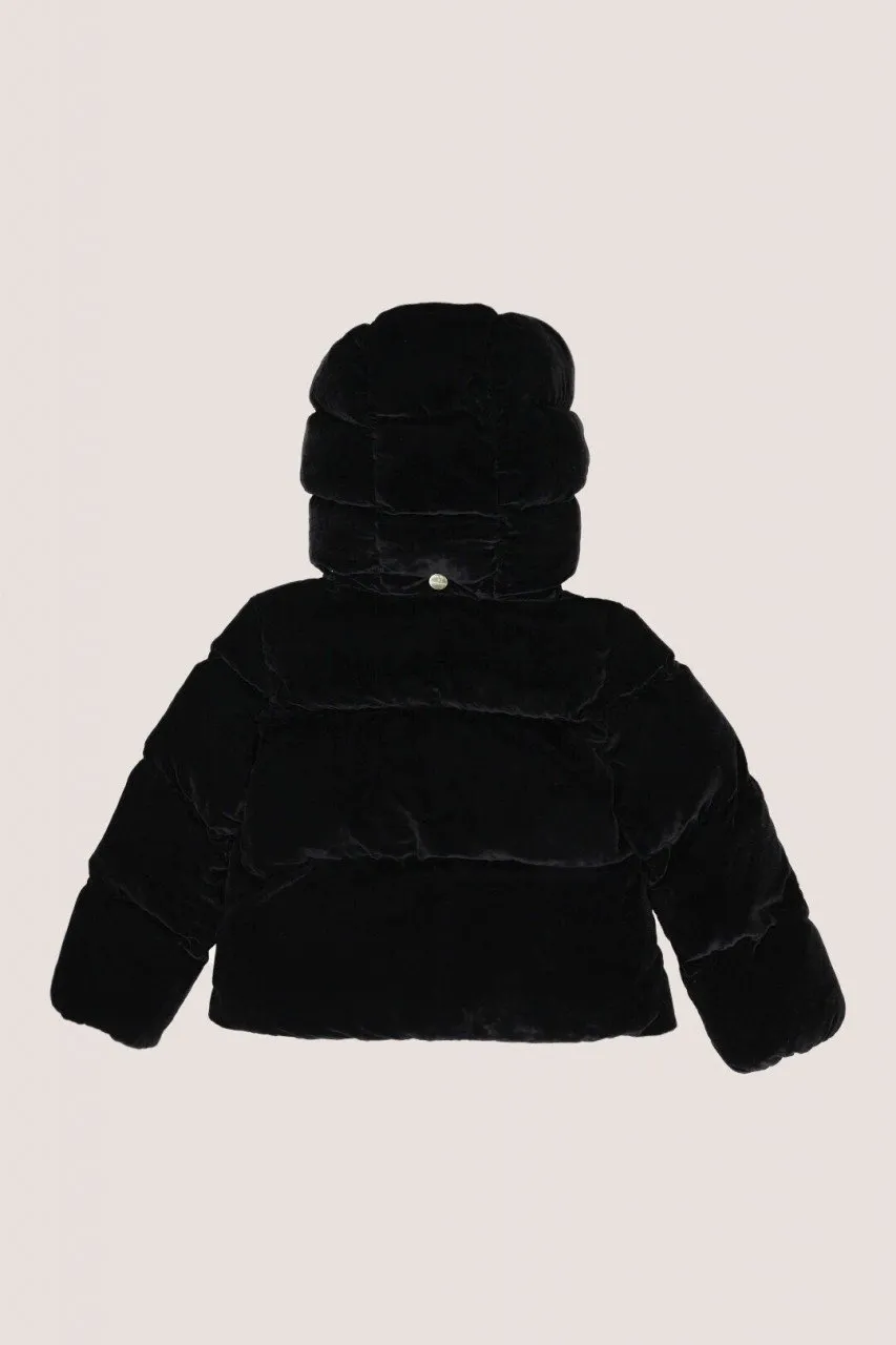 Bomber in velluto con cappuccio Nero