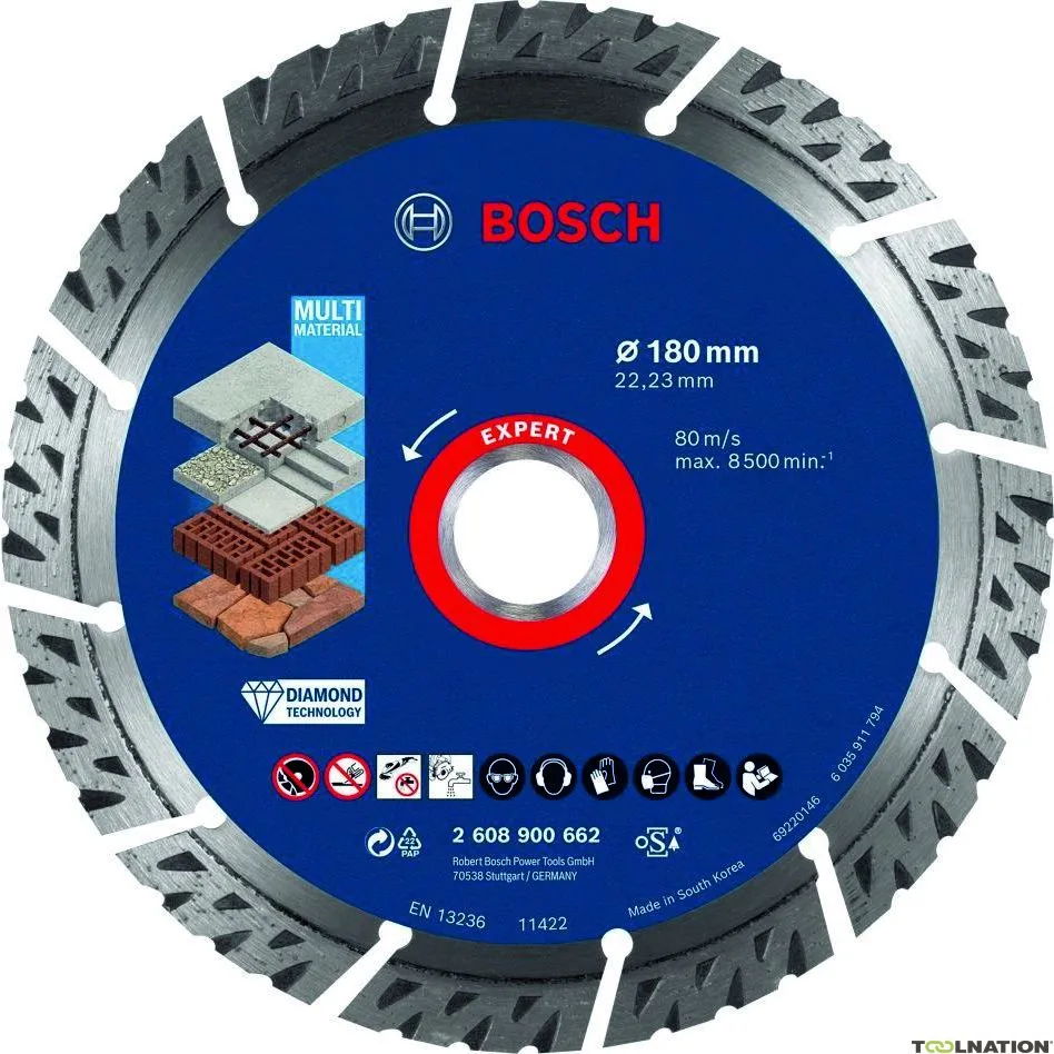 Bosch Professional Accessori 2608900662 Disco diamantato Expert MultiMaterial 180 x 22,23 x 2,4 x 12 mm
