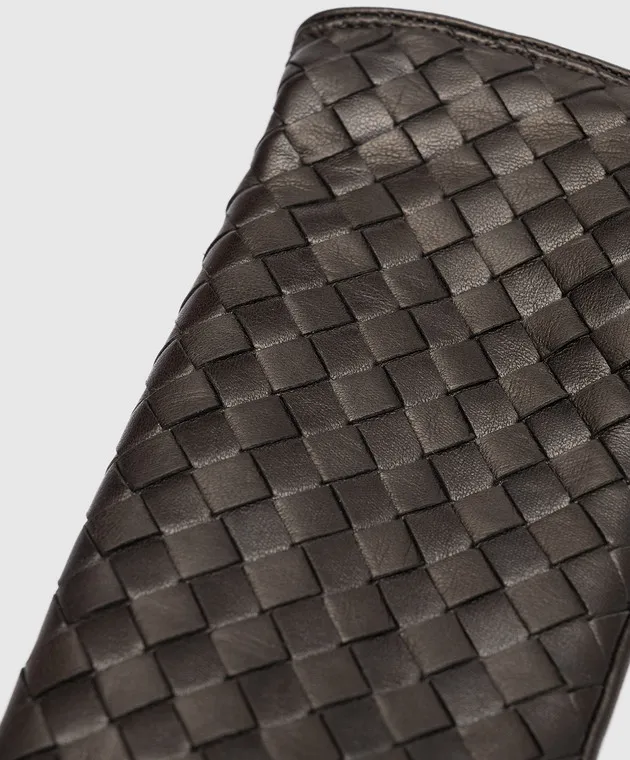 Bottega Veneta Guanti in pelle marrone con intreccio 690339VZQO1