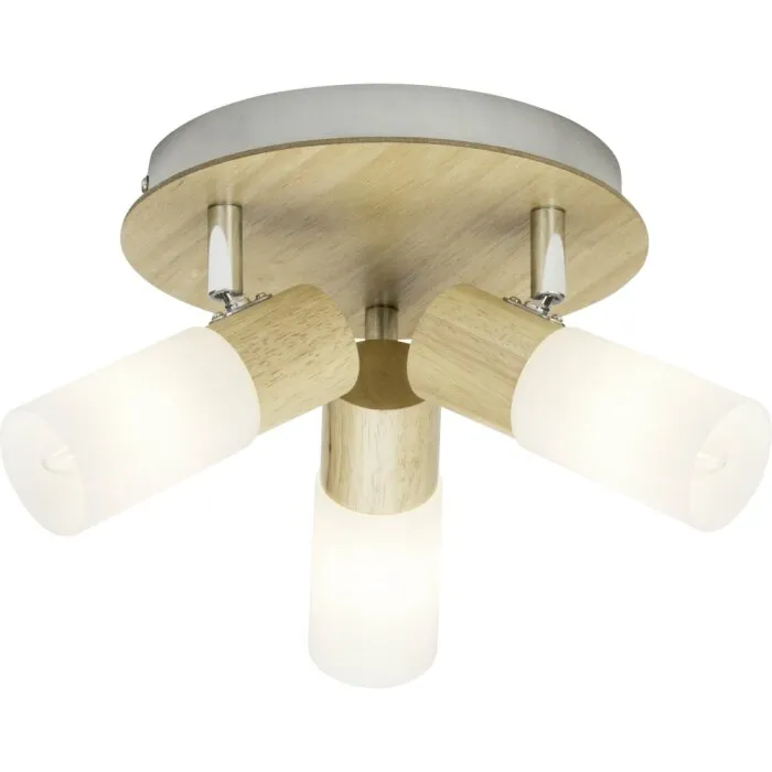 Brilliant Babsan Plafoniera circolare con faretti Legno scuro, Bianco, 3-Luci