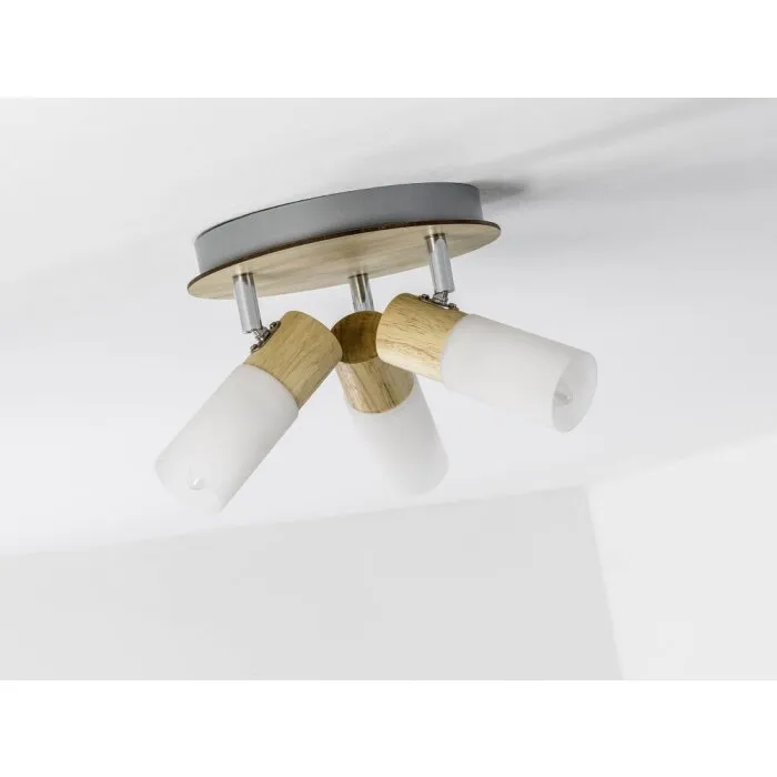 Brilliant Babsan Plafoniera circolare con faretti Legno scuro, Bianco, 3-Luci