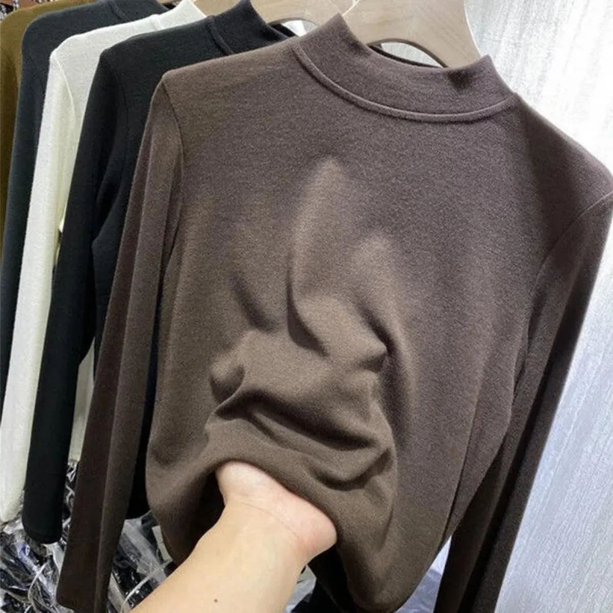 Camicia a maniche lunghe in velluto Maglietta a maniche lunghe da donna Top in velluto Plus manica lunga