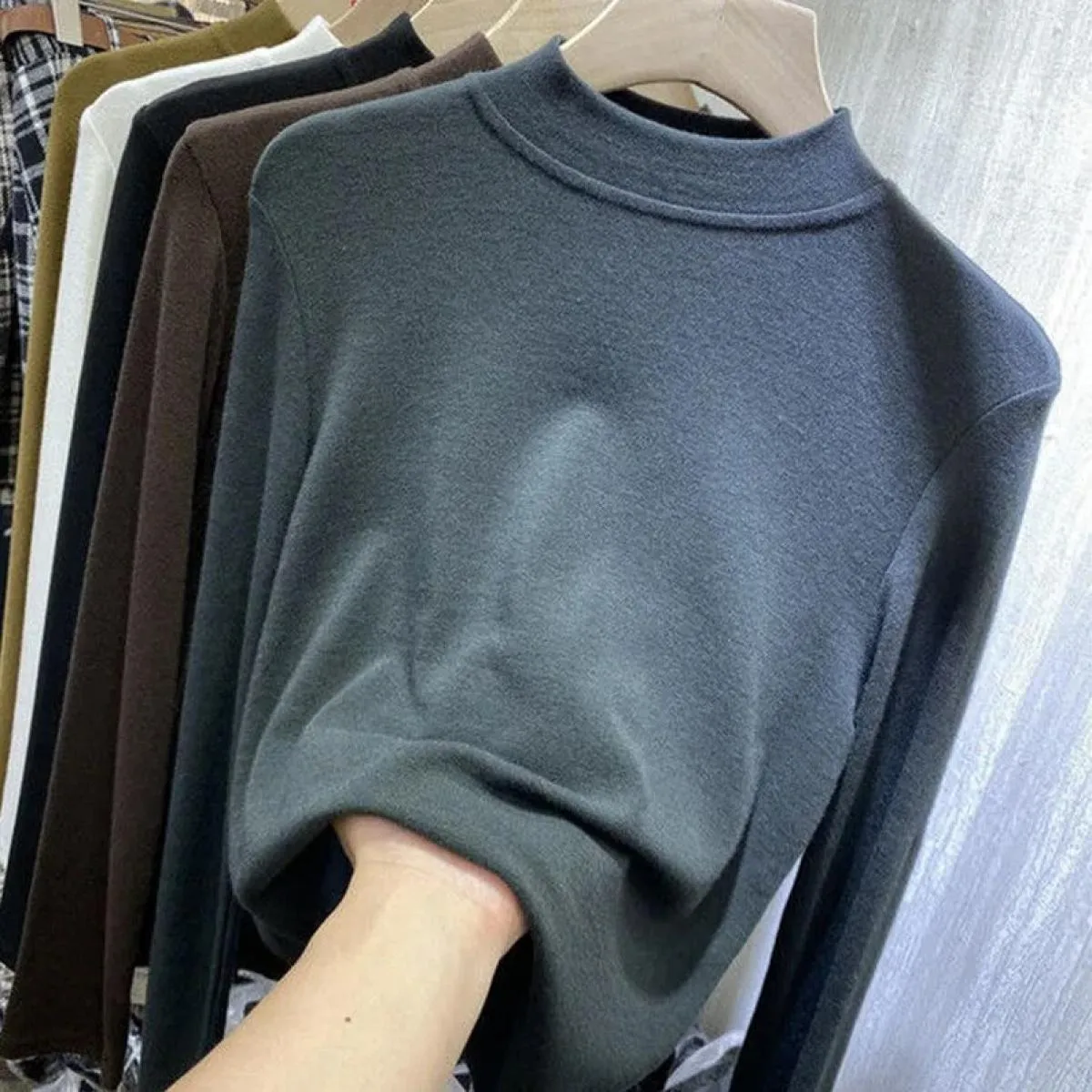 Camicia a maniche lunghe in velluto Maglietta a maniche lunghe da donna Top in velluto Plus manica lunga