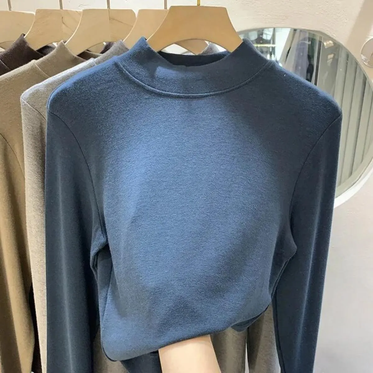 Camicia a maniche lunghe in velluto Maglietta a maniche lunghe da donna Top in velluto Plus manica lunga