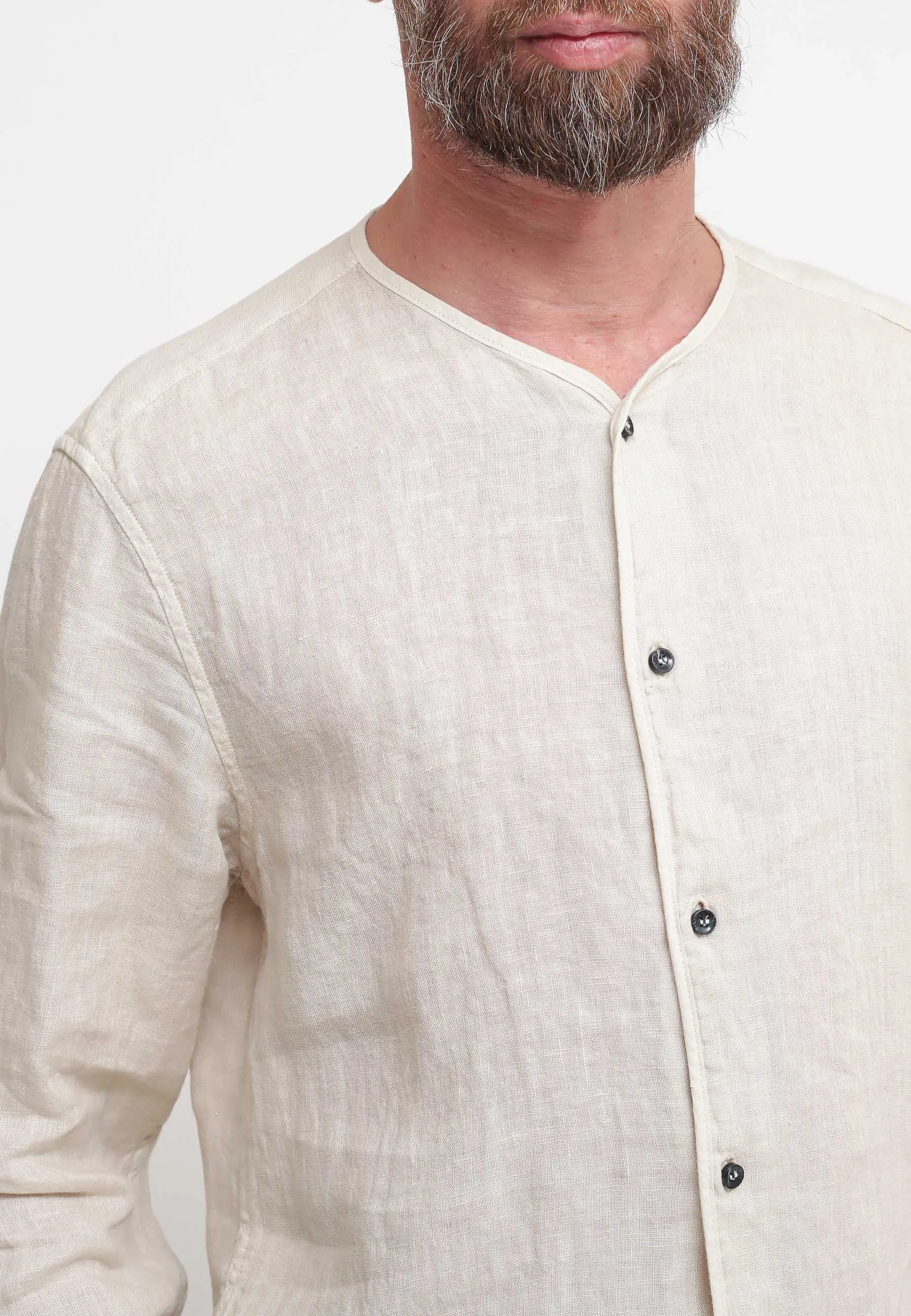 Camicia Lino Girocollo - Panna