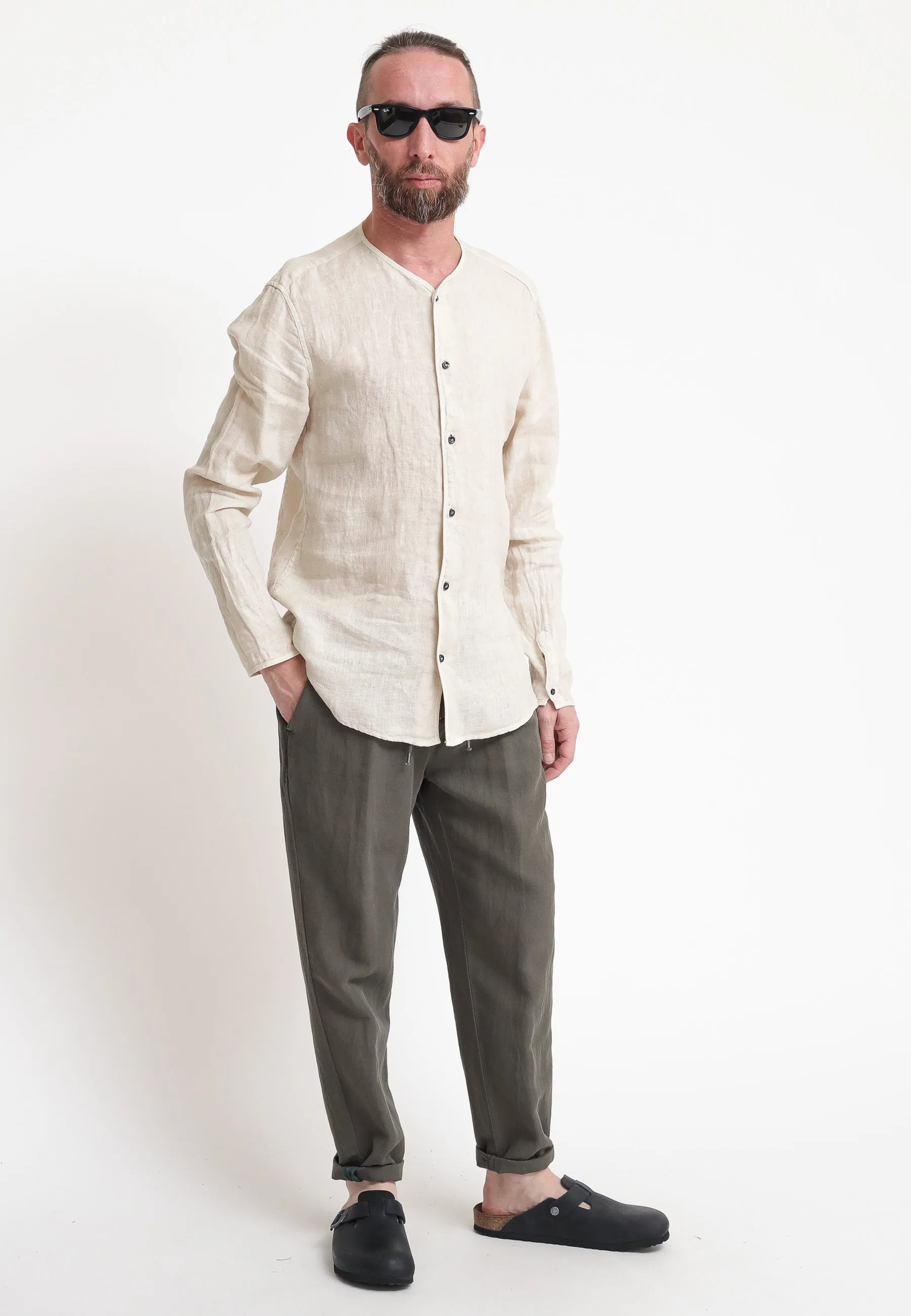 Camicia Lino Girocollo - Panna