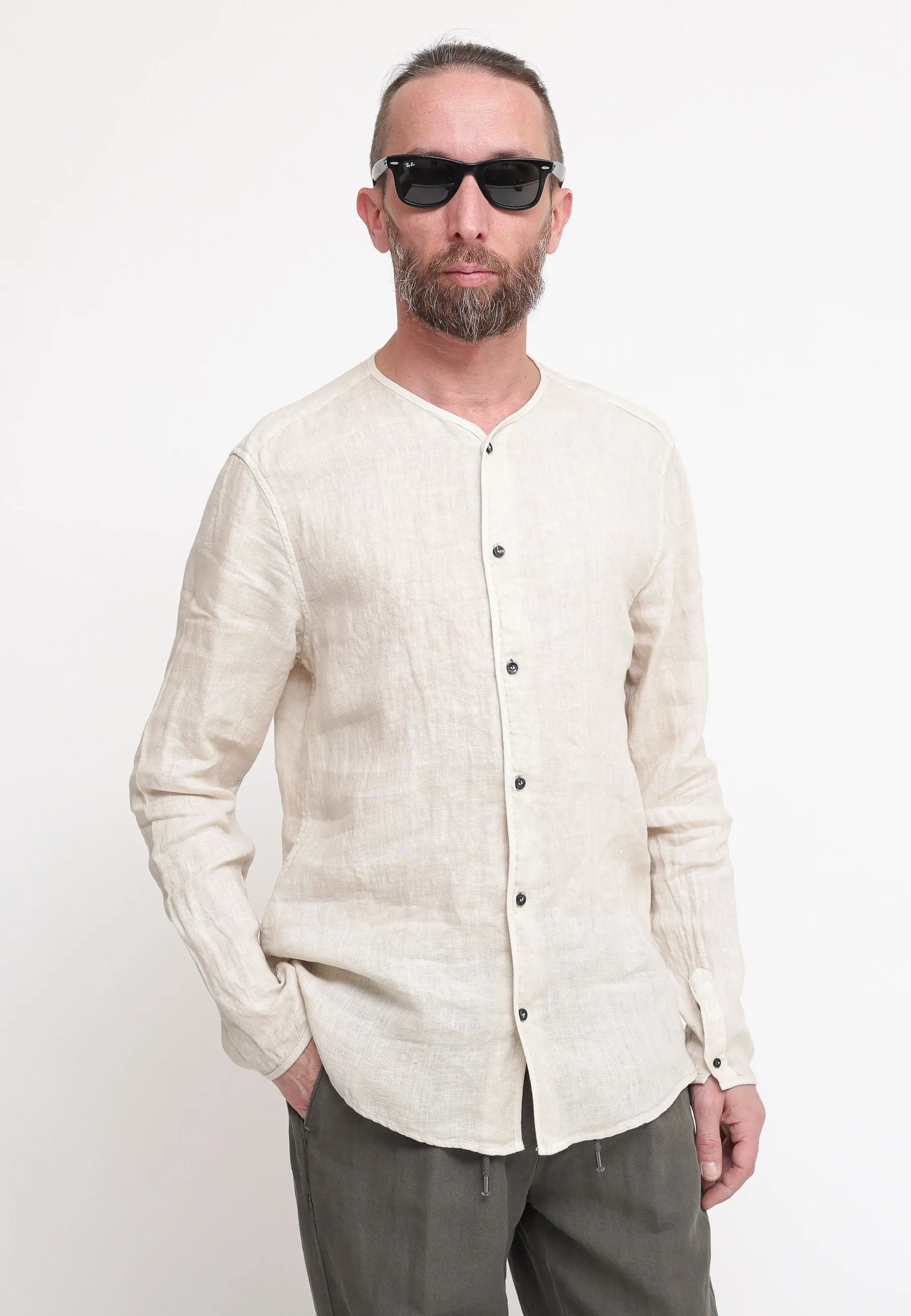 Camicia Lino Girocollo - Panna