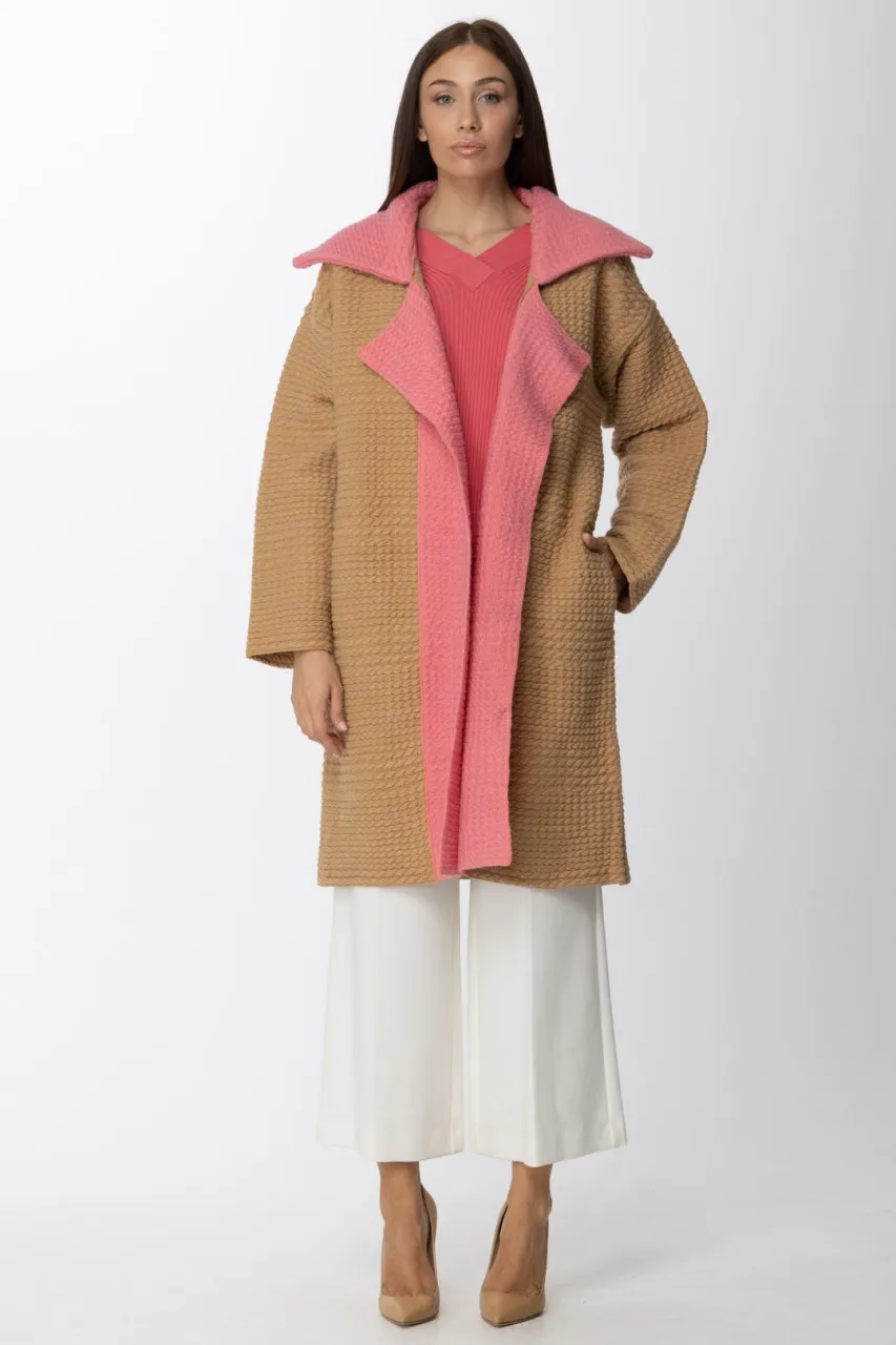 Cappotto in panno con rever a contrasto Cammello/Pink