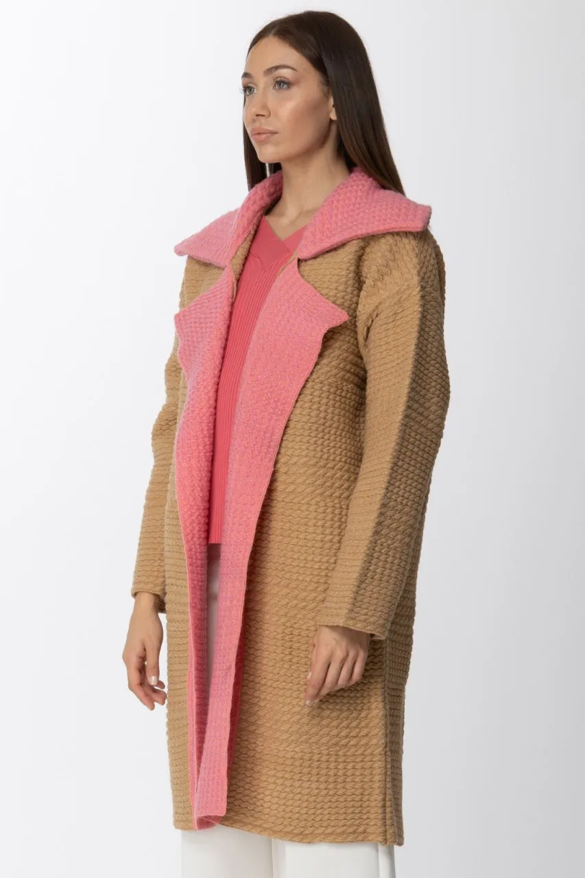 Cappotto in panno con rever a contrasto Cammello/Pink