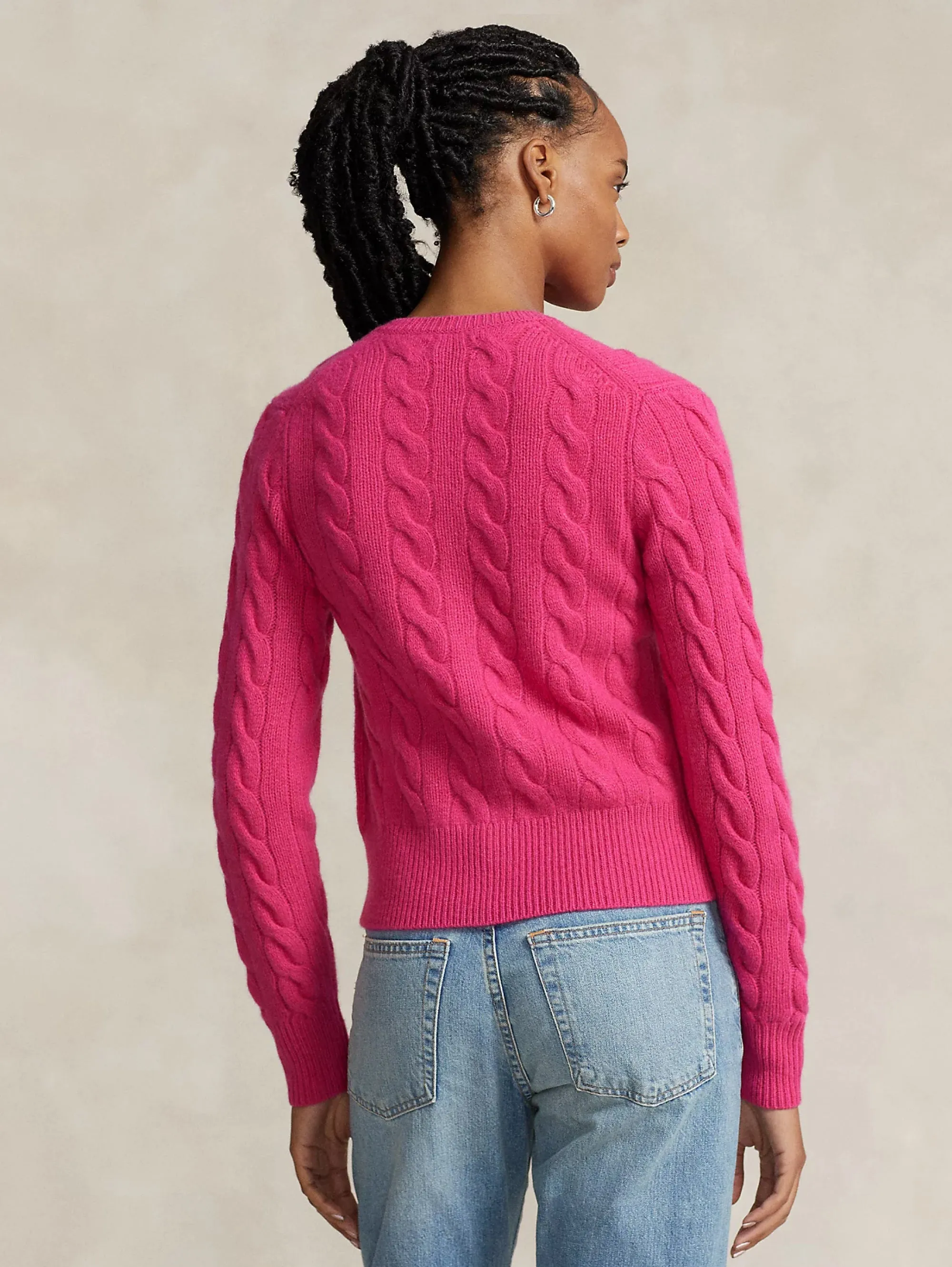 Cardigan a Trecce con Chiusura Smerlata Rosa
