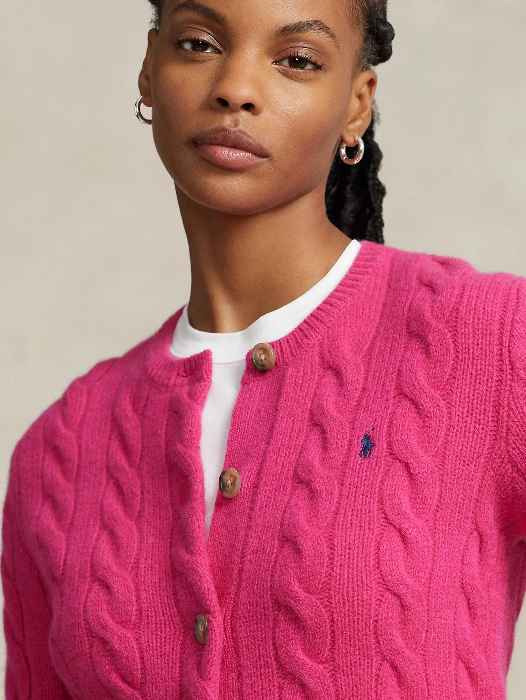 Cardigan a Trecce con Chiusura Smerlata Rosa