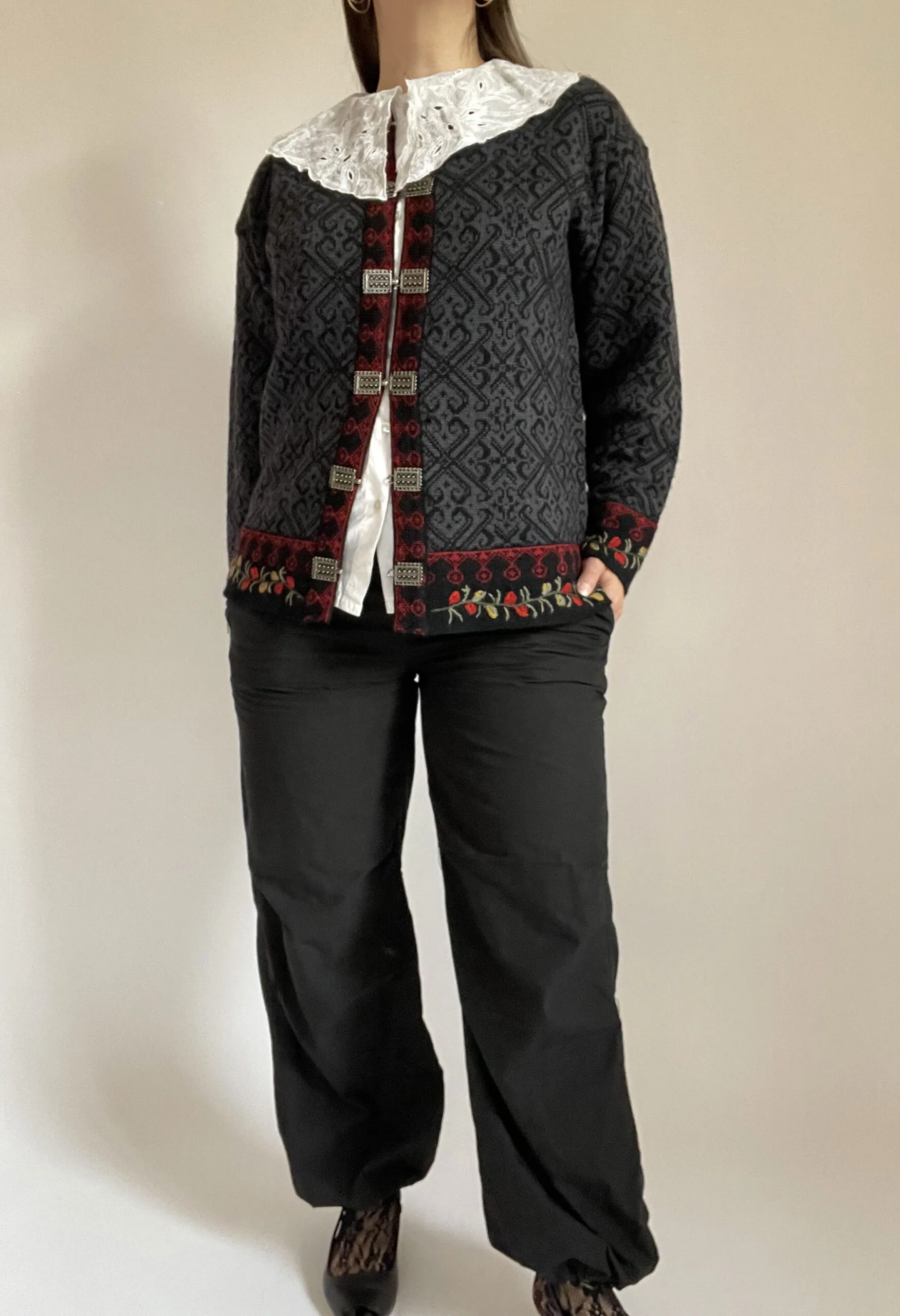 Cardigan vintage norvegese fatto a mano in pura lana